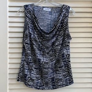 Calvin Klein Sleeveless Navy Blue Tie Dye Print Blouse, Size L
